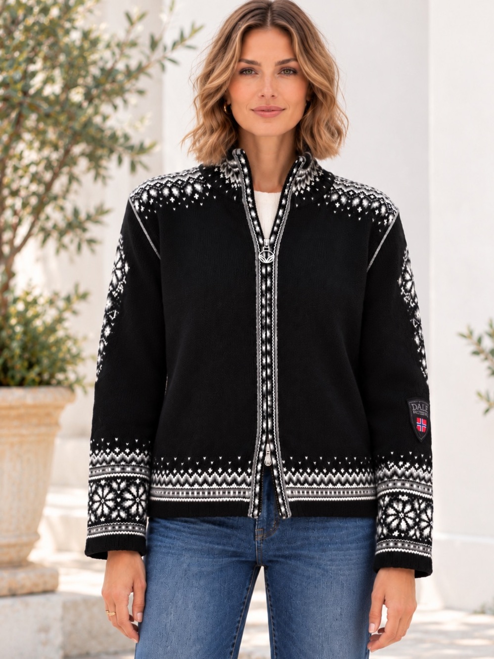 Dale of Norway 100% Wool Double Zip-Up Nordic fair isle Sweater Cardigan L
